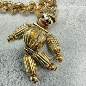 Vintage Gold Tone Articulated Boy Dangle Charm Bracelet 6.5" Baseball